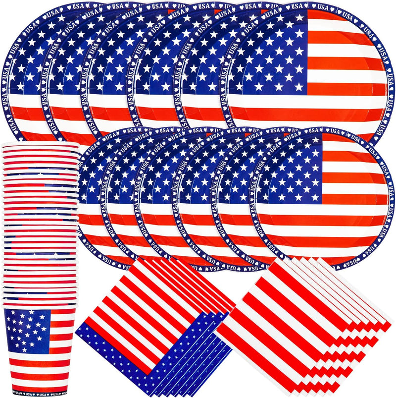 150 Pieces American Flag Napkins Paper Plates and Paper Cups main product photo