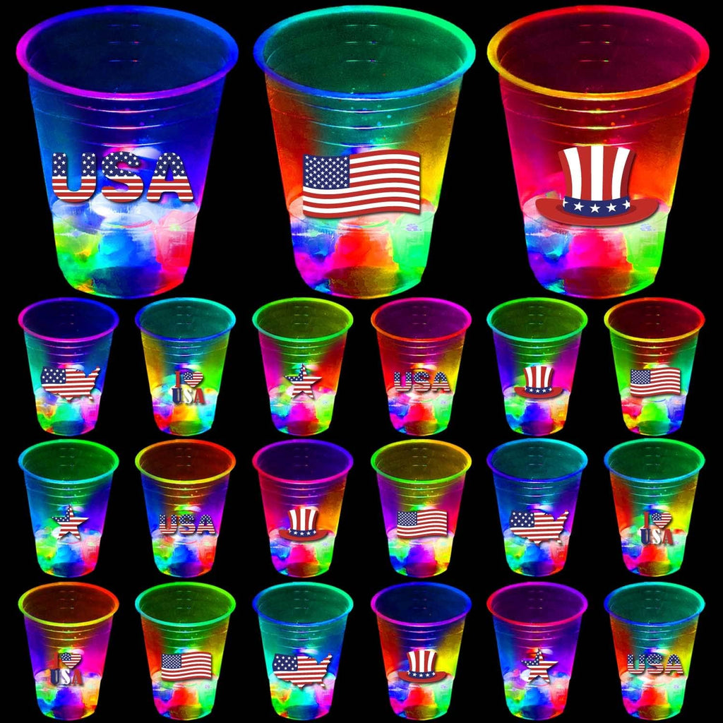 24 Glow Patriotic Party Cups USA Party Supplies for Independence Day main product photo