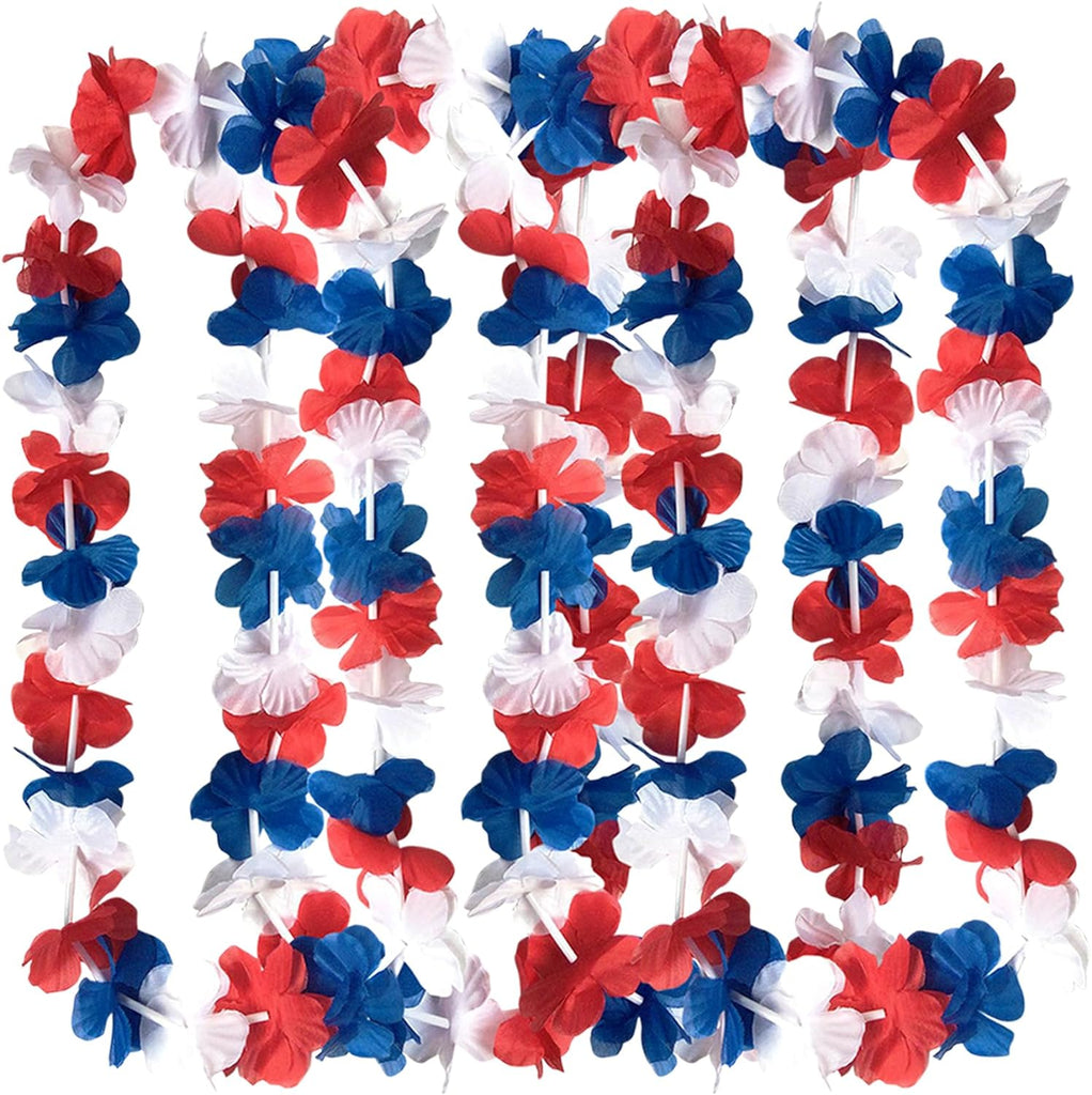 50 Patriotic Plastic Red Blue and White Flower Leis main product photo