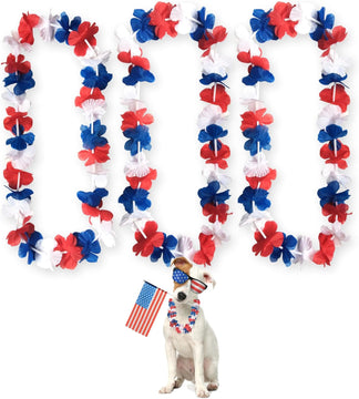 50 Patriotic Plastic Red Blue and White Flower Leis product photo 2