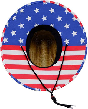 American Flag Straw Hat w/ Red White and Blue Rim