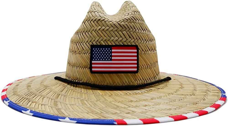 American Flag Straw Hat w/ Red White and Blue Rim