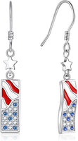 American Flag Earrings 925 Sterling Silver Choice of Star, Bar, Heart or Round Shaped