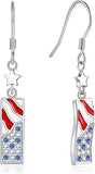 American Flag Earrings 925 Sterling Silver Choice of Star, Bar, Heart or Round Shaped