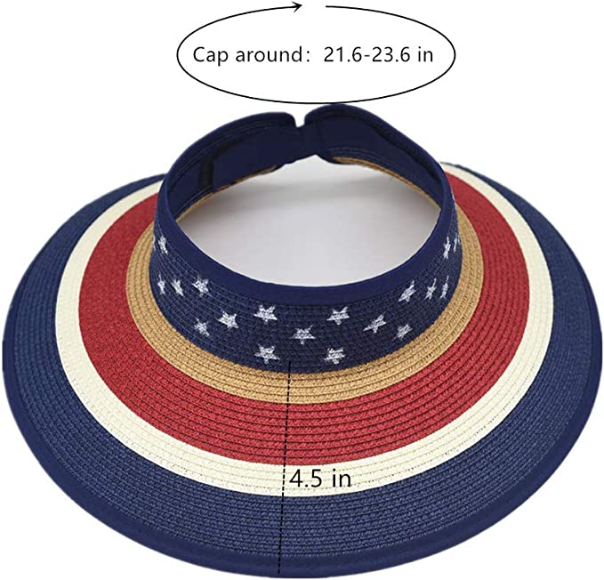 American Flag Straw Hat Sun Visor for Women