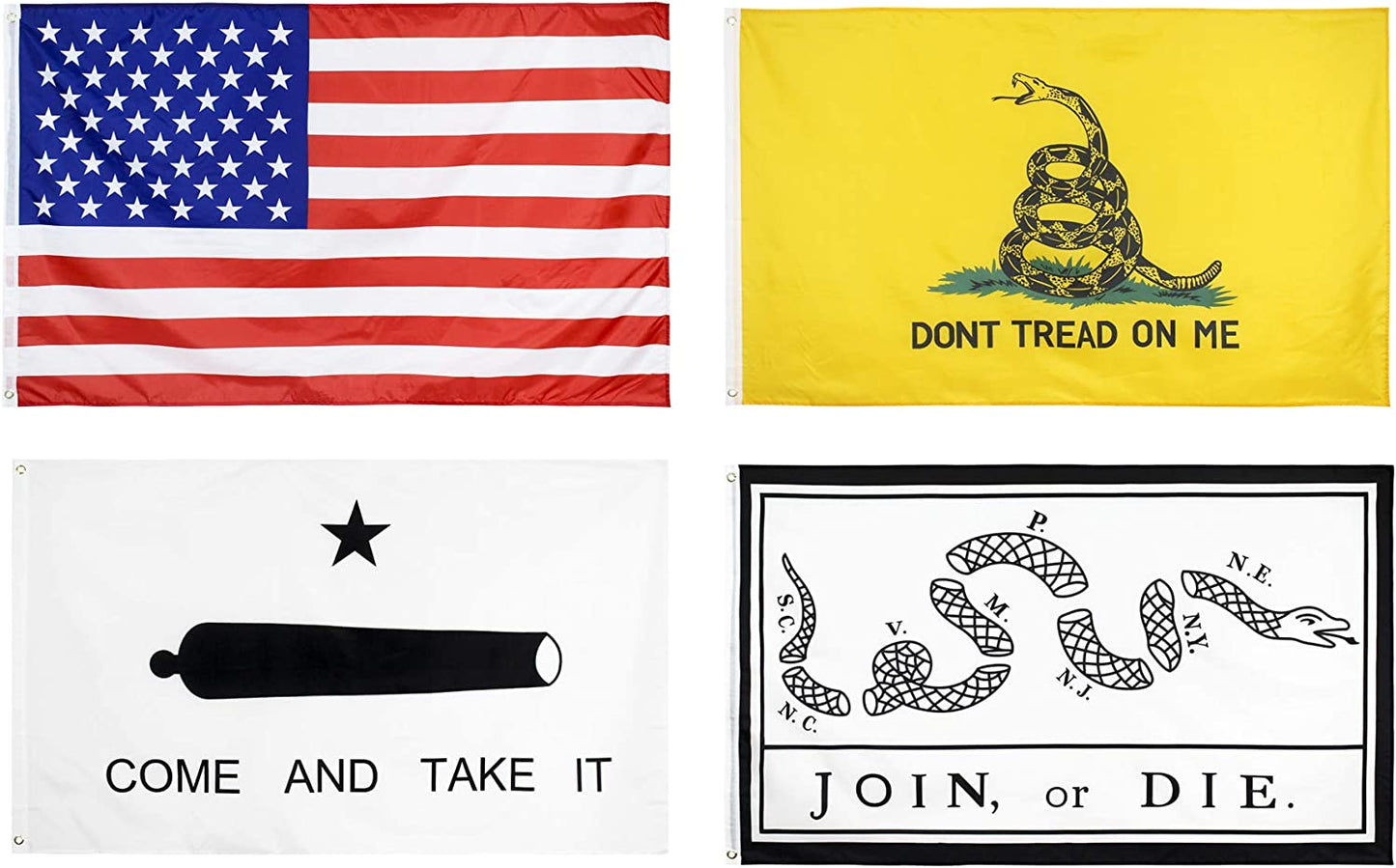 4 Flag Bundle: Gadsden | American | Dont Tread | Join or Die Flags