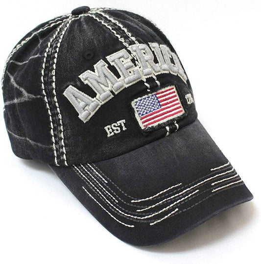America 1776  tattered Vintage Flag Patch Embroidered Baseball Hat