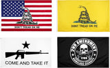 4 Flags: Gadsden | American | Dont Tread | 2nd Amendment Skull | Come Take It