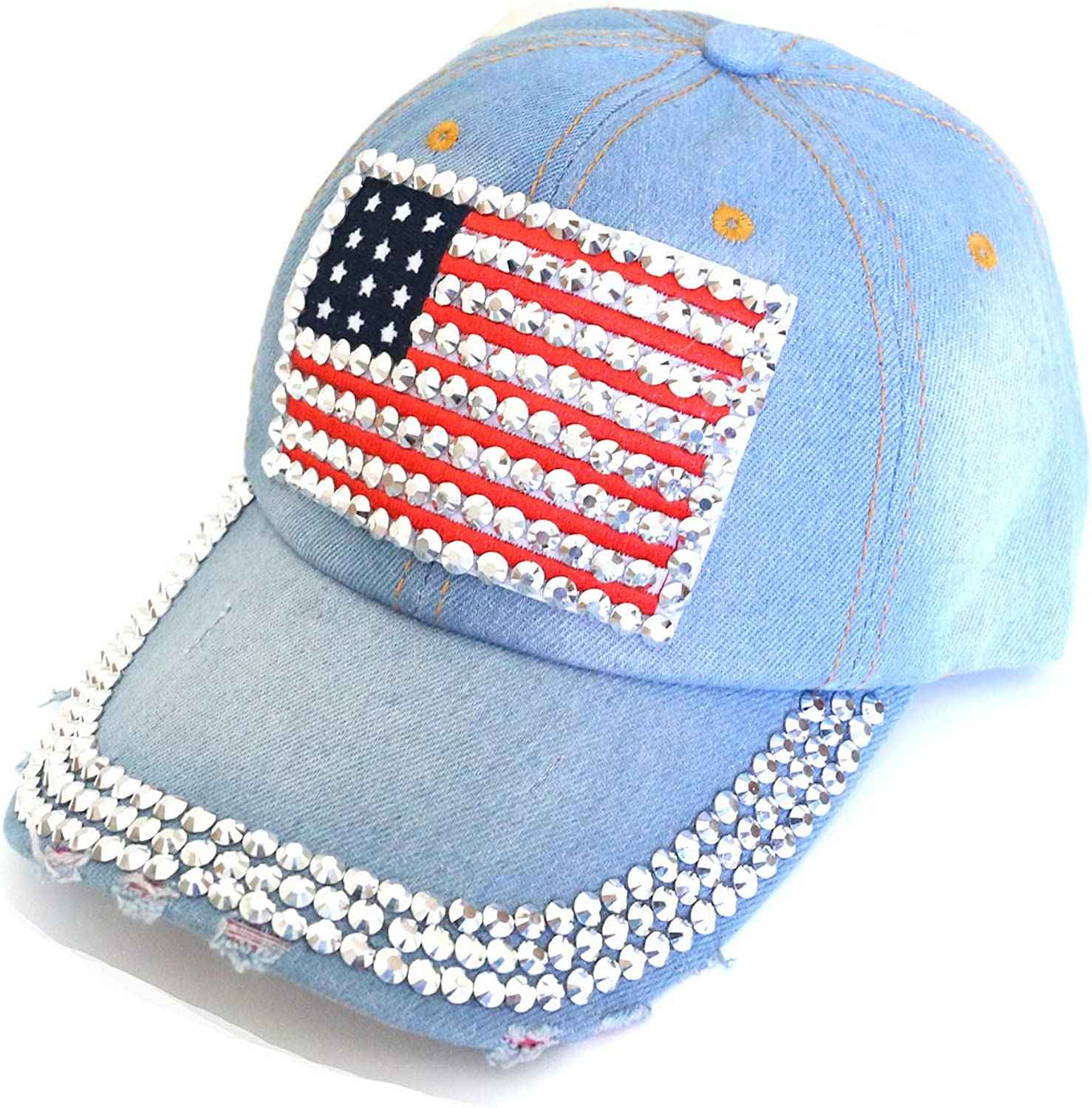 American Flag Baseball Cap Sparkle Rhinestone