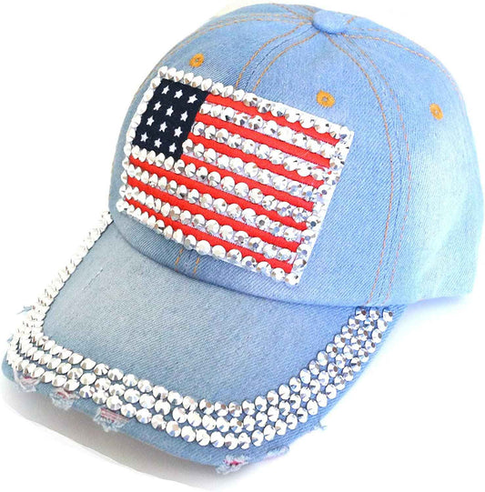 American Flag Baseball Cap Sparkle Rhinestone