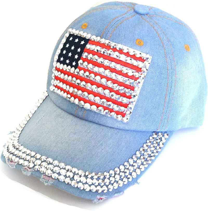 American Flag Baseball Cap Sparkle Rhinestone