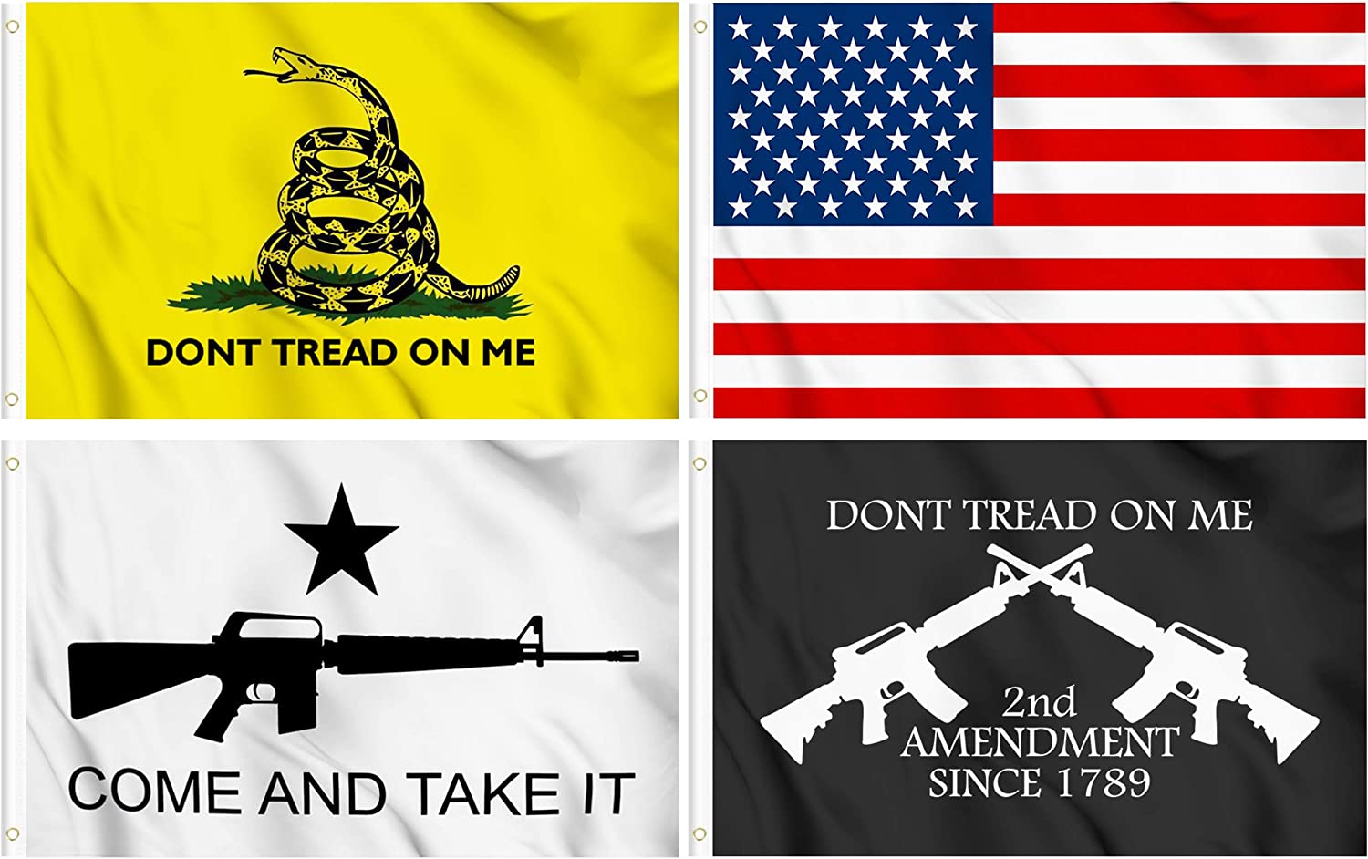 4 Flag Set - Come Take It | Gadsden | American | 2nd Amendment Rifle