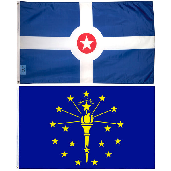 2 Flag Set - City of Indianapolis & Official Indiana State Flag of IN