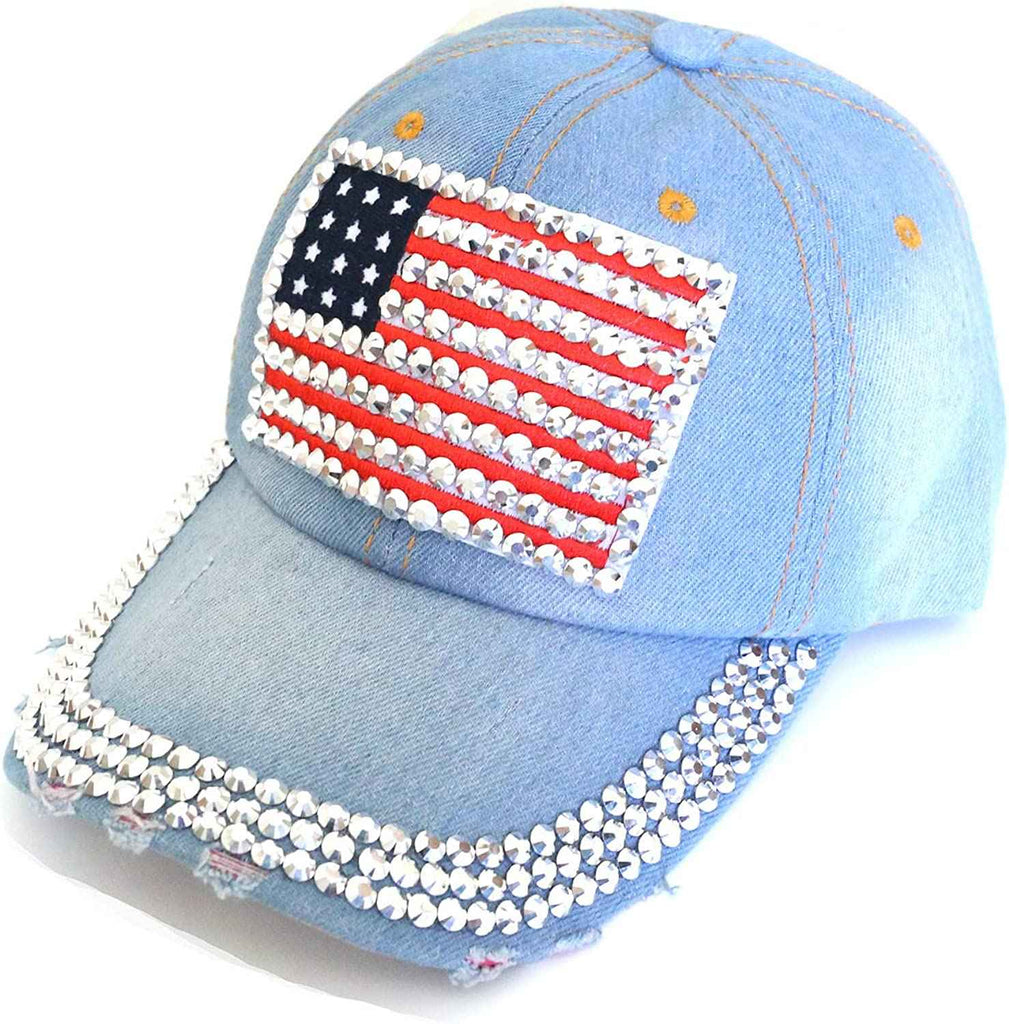 American Flag Baseball Cap Sparkle Rhinestone product photo