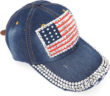 American Flag Rhinestone Baseball Hat Bling for Women product photo 3