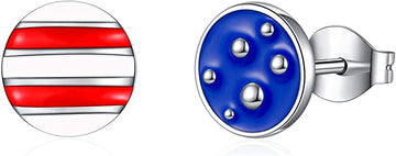American Flag Earrings 925 Sterling Silver Choice of Star Bar Heart or Round Shaped product photo 2