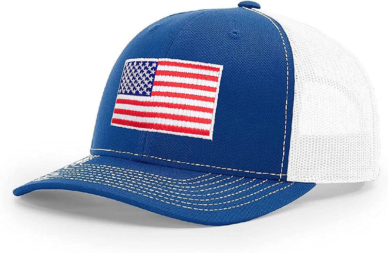 American Flag Embroidered trucker Hat Blue w White Mesh main product photo