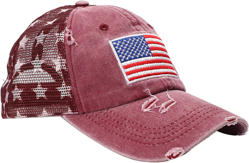 American Flag Embroidered Hat with Star Pattern Mesh Back main product photo