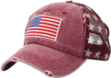 American Flag Embroidered Hat with Star Pattern Mesh Back product photo 2