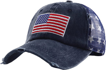 American Flag Embroidered Hat with Star Pattern Mesh Back product photo 4