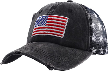 American Flag Embroidered Hat with Star Pattern Mesh Back product photo 5