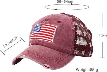 American Flag Embroidered Hat with Star Pattern Mesh Back product photo 6
