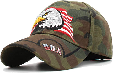 American Flag Patriotic Eagle Embossed Camo Baseball Hat product photo 2