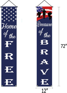 American Flag Patriotic Soldier Porch Sign Banners Home of the Free Brave product photo 3