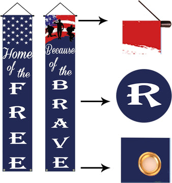 American Flag Patriotic Soldier Porch Sign Banners Home of the Free Brave product photo 4