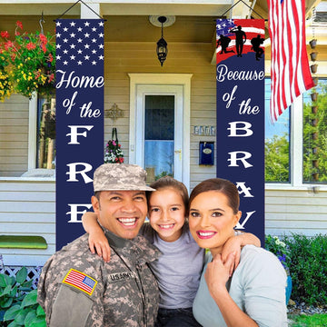 American Flag Patriotic Soldier Porch Sign Banners Home of the Free Brave product photo 5