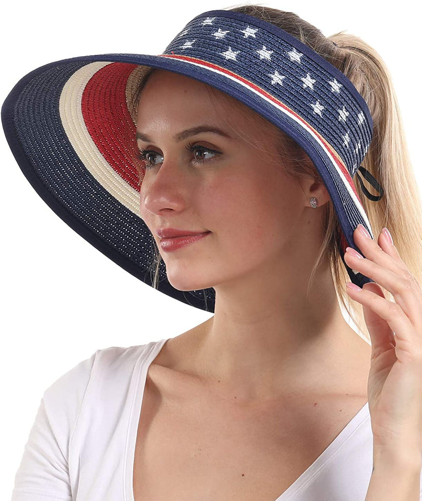 American Flag Straw Hat Sun Visor for Women main product photo