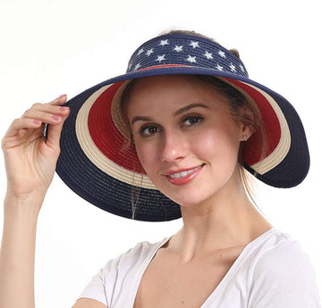 American Flag Straw Hat Sun Visor for Women product photo 2