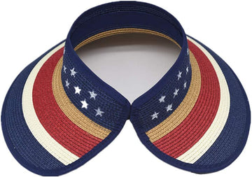 American Flag Straw Hat Sun Visor for Women product photo 6