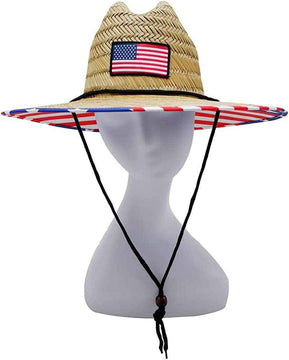 American Flag Straw Hat w Red White and Blue Rim product photo 6