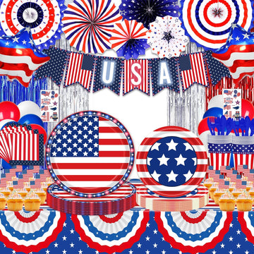 239 Pieces Fourth of July Red White Blue Plates and Napkins with Tablecloth Balloons product photo 2