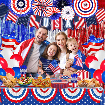 239 Pieces Fourth of July Red White Blue Plates and Napkins with Tablecloth Balloons product photo 3