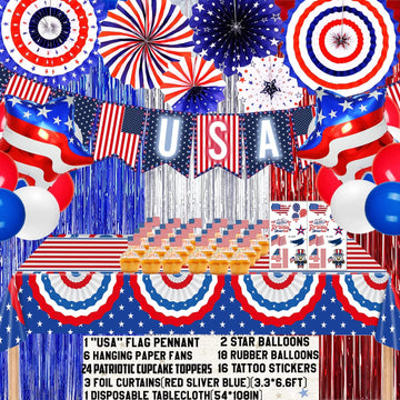 239 Pieces Fourth of July Red White Blue Plates and Napkins with Tablecloth Balloons product photo 4