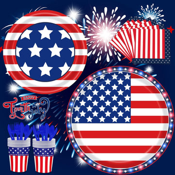 239 Pieces Fourth of July Red White Blue Plates and Napkins with Tablecloth Balloons product photo 5