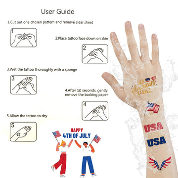 Fourth of July Temporary Tattoos 30 Styles America Glitter Tattoos USA Flag product photo 3