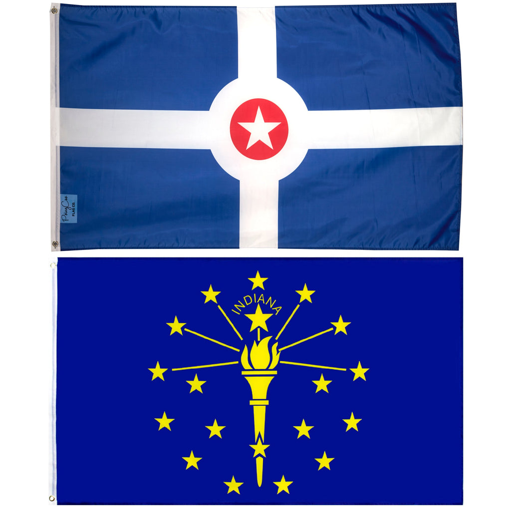 2 Flag Set City of Indianapolis Official Indiana State Flag of IN main product photo