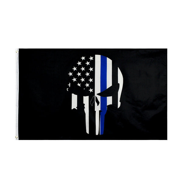 Thin Blue Line American Flag Punisher Skull Flag - Police Law Enforcement