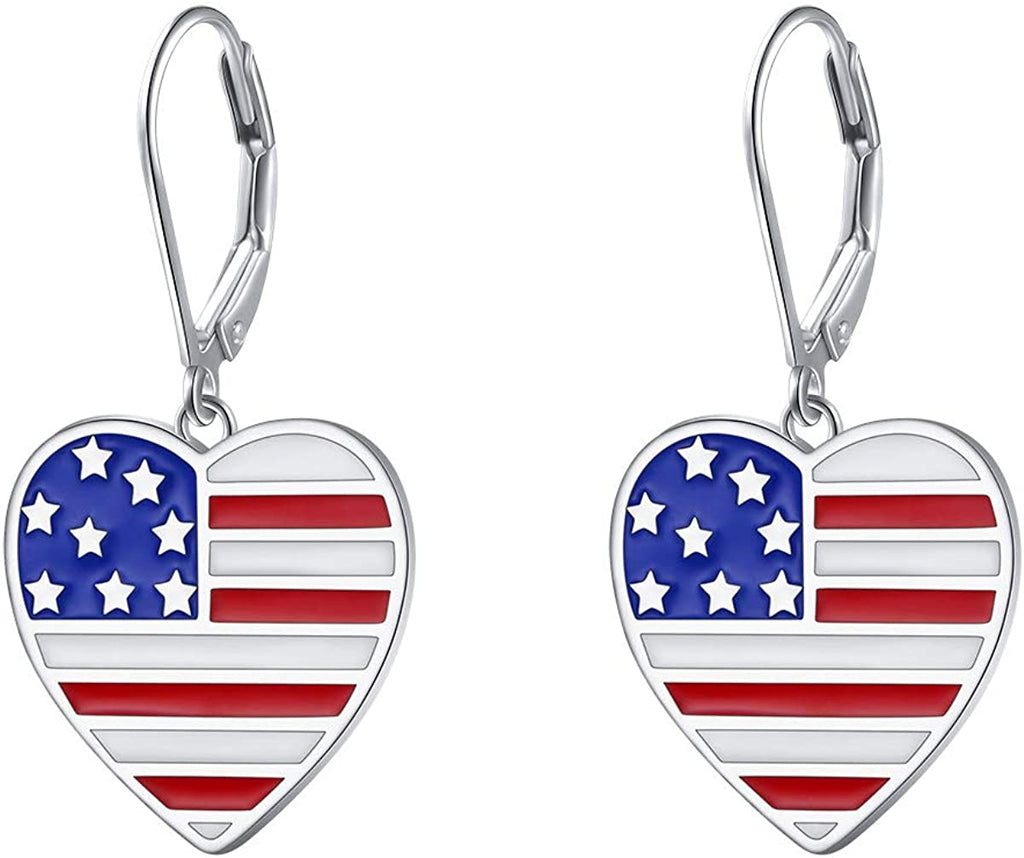 Heart Shaped American Flag Earrings 925 Sterling main product photo