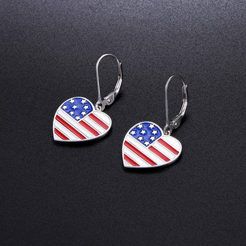 Heart Shaped American Flag Earrings 925 Sterling product photo 2