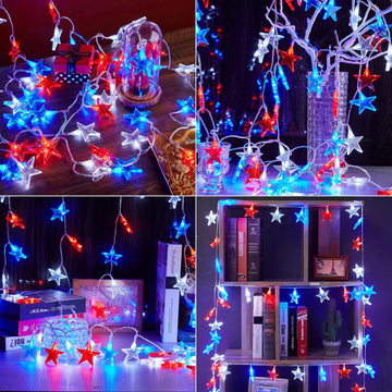 Solar Powered Fairy Lights Red White Blue Stars 60 Stars 9 5 feet product photo 2