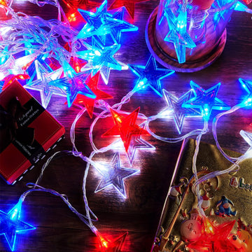 Solar Powered Fairy Lights Red White Blue Stars 60 Stars 9 5 feet product photo 5