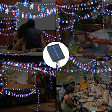 Solar Powered Fairy Lights Red White Blue Stars 60 Stars 9 5 feet product photo 6
