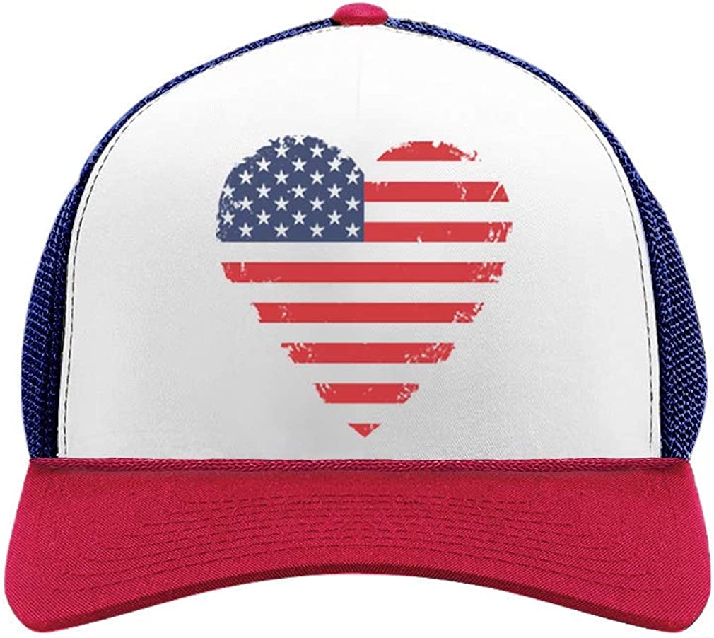 American Flag in Shape of Heart on a Red White and Blue Patriotic Trucker Hat main product photo