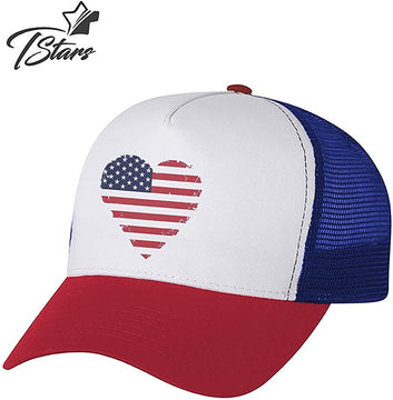 American Flag in Shape of Heart on a Red White and Blue Patriotic Trucker Hat product photo 2