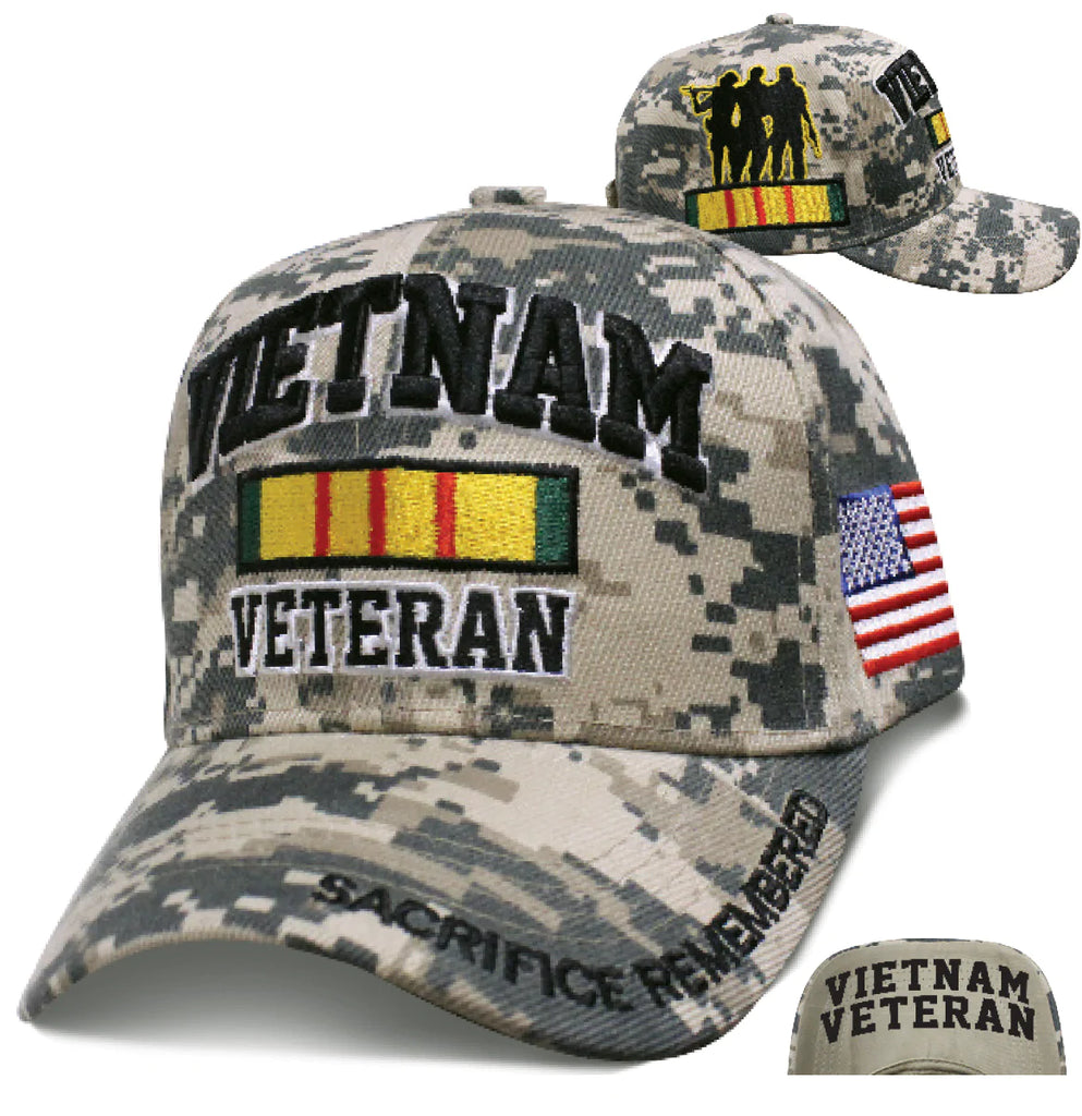 Vietnam Veteran Baseball Hat Embroidered on Digi Camo Sacrifice Remembered on Bill product photo