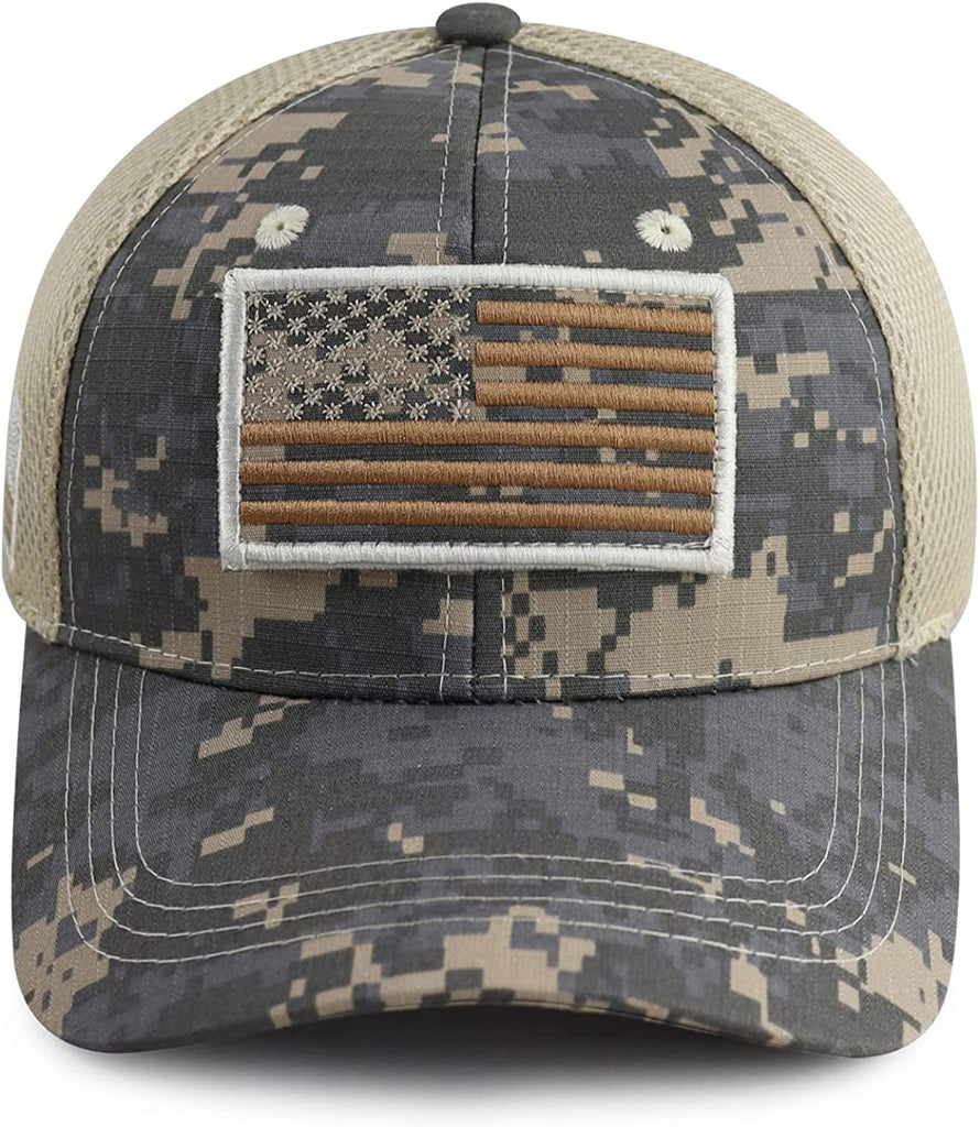 Camouflage American Flag Trucker Hat CAMO grey green brown blue main product photo